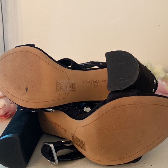 SAM EDELMAN Black Studded Leather Suede YORK Heels Sandals Gorgeous Size 8.5 - Picture 6 of 9